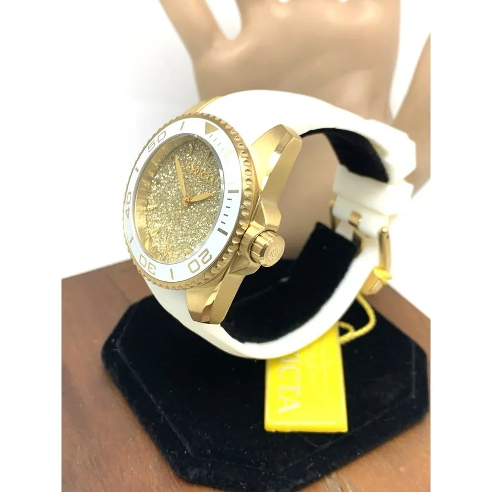 Invicta Women's Watch 22703 Angel Round Analog Date Gold Tone White Rubber Strap